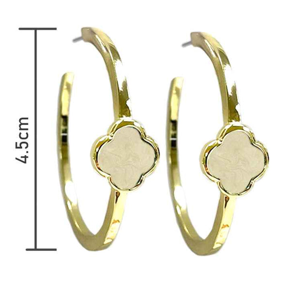 GOLD HOOP MOTHER OF PEARL QUATREFOIL EARRINGS ( 1047 MOP )