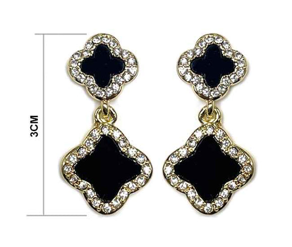 GOLD BLACK QUATREFOIL EARRINGS ( 1052 BK )