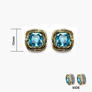 SILVER GOLD EARRINGS AQUA ( 1065 AQ )