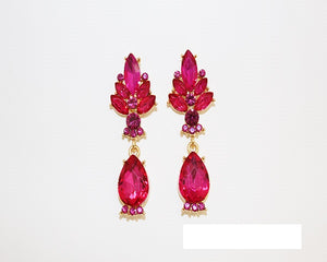 GOLD FUCHSIA RHINESTONE EARRINGS ( 1196 GFU )