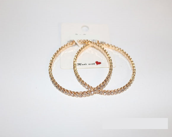 GOLD HOOP EARRINGS CLEAR STONES ( 1467 GCRY )