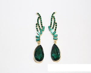 GOLD EARRINGS EMERALD GREEN STONES ( 1487 GEME )