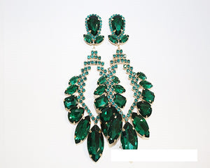 GOLD CHANDELIER EARRINGS EMERALD STONES ( 1531 GEME )