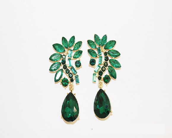 Gold Earrings Emerald Green Stones ( 1695 GEME )