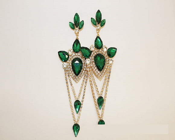 Gold Earrings Green Clear Stones ( 1712 GEME )
