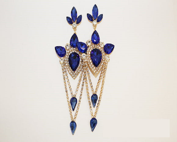 Gold Earrings Blue Clear Stones ( 1712 GSA )