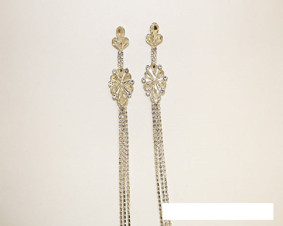 Long Silver Earrings Clear Stones ( 1713 SCRY )