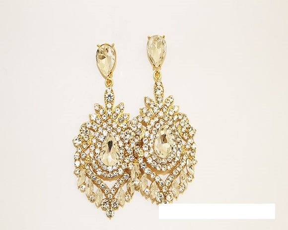 LARGE GOLD CLEAR EARRINGS DANGLING ( 1723 GCRY )