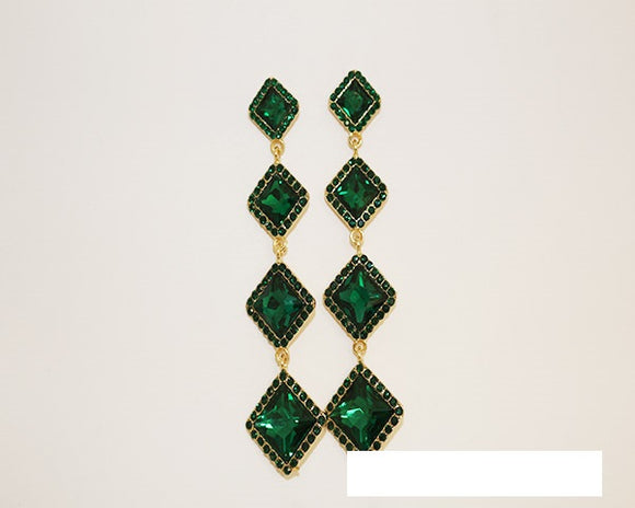 GOLD EMERALD GREEN DIAMOND STONE DROP EARRINGS ( 1724 GEME )