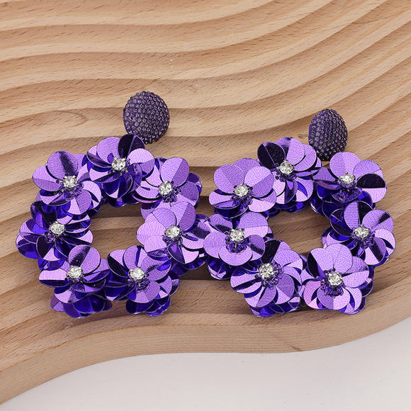 PURPLE FLORAL SEQUIN EARRINGS ( 188 PP )