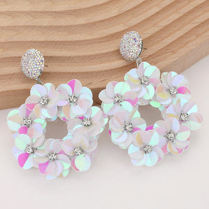 WHITE FLORAL SEQUIN EARRINGS ( 188 WHAB )