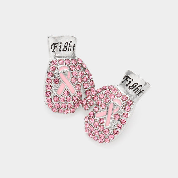 SILVER PINK RIBBON BOXING GLOVES ( 2224 RHLPK )