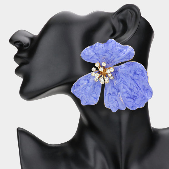 GOLD PURPLE FLOWER EARRINGS ( 2841 PU )