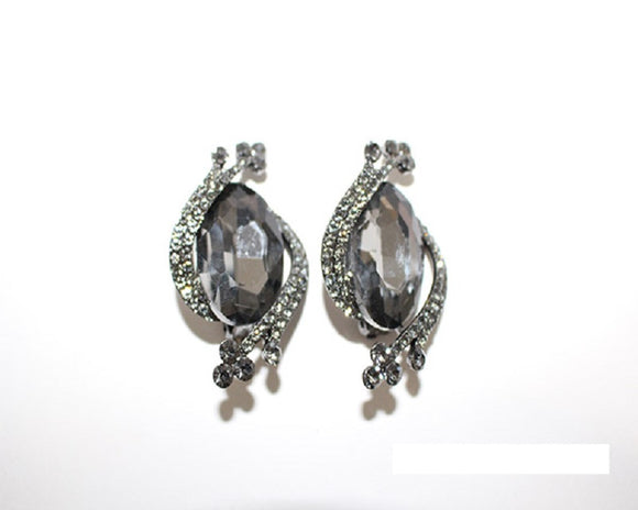 HEMATITE Clip On Earrings with Oval HEMATITE Stones ( 1179 BKDIA )