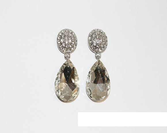 SILVER CLIP ON EARRINGS CLEAR STONES ( 1661 SCRY )