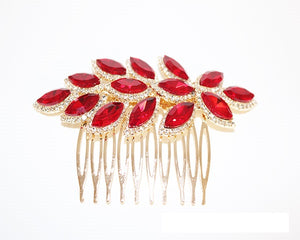 GOLD RED RHINESTONE HAIR COMB ( 2034 GLTSI )