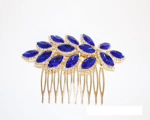 GOLD BLUE RHINESTONE HAIR COMB ( 2034 GSA )