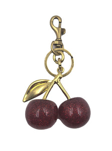 LARGE GOLD RED CHERRY KEYCHAIN BAG CHARM ( 0001 )