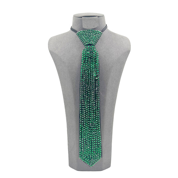 BLACK NECK TIE GREEN STONES ( 0167 BKGR )