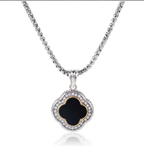 Two Toned Quatrefoil Necklace Black ( 1099 BK )