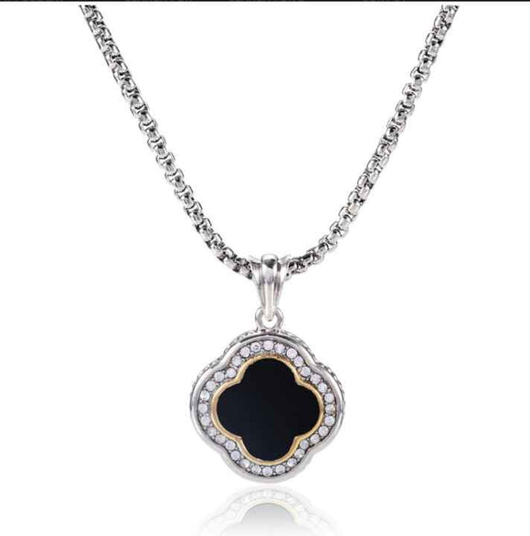 Two Toned Quatrefoil Necklace Black ( 1099 BK )