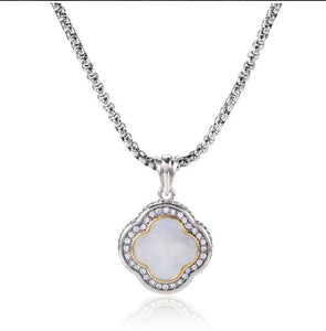 Two Toned Quatrefoil Necklace Mother Of Pearl ( 1099 MOP )