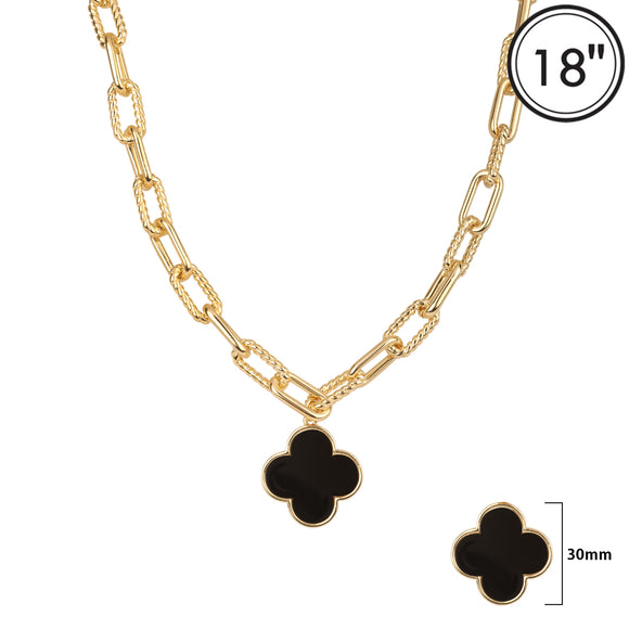 BLACK QUATREFOIL NECKLACE ( 3627 GDBLK )