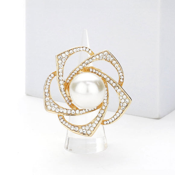 GOLD STRETCH RING CREAM PEARL CLEAR STONES ( 1295 GCP )