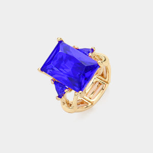 GOLD BLUE STRETCH RING CZ CUBIC ZIRCONIA STONE ( 2017 GDSAP )