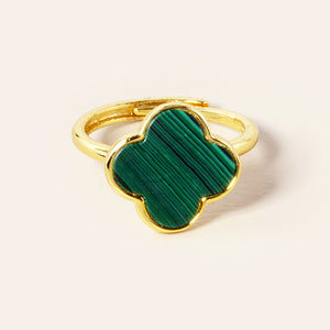 GOLD GREEN QUATREFOIL ADJUSTABLE RING ( 2901 GGN )