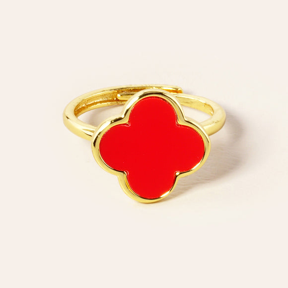 GOLD RED QUATREFOIL ADJUSTABLE RING ( 2901 GRD )