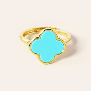 GOLD TURQUOISE QUATREFOIL ADJUSTABLE RING ( 2901 GTQ )