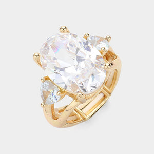 ADJUSTABLE RING OVAL CLEAR STONES ( 2264 GDCL )