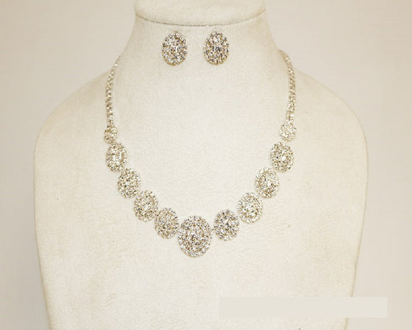 SILVER NECKLACE SET CLEAR STONES ( 1054 SCRY )