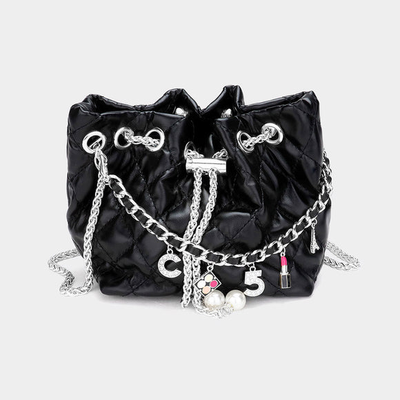 BLACK MINI BUCKET BAG DANGLING CHARMS ( 1048 RHBK )