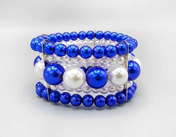 3 PIECE BLUE AND WHITE PEARL STRETCH BRACELETS ( 6020 )