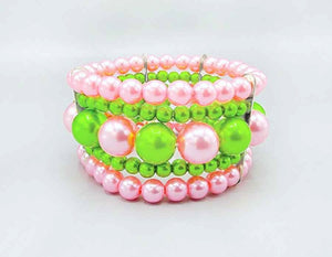 3 PIECE PINK AND GREEN PEARL STRETCH BRACELETS ( 6020 PK )