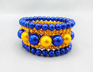 3 PIECE BLUE AND GOLD PEARL STRETCH BRACELETS ( 6020 YEL )