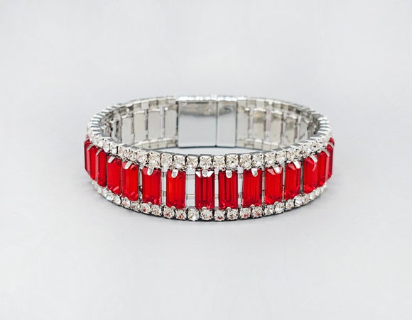 SILVER BRACELET RED STONES ( 6070 RD )