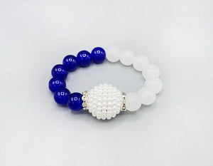 BLUE WHITE PEARL STRETCH BRACELET ( 6072 BLWHT )
