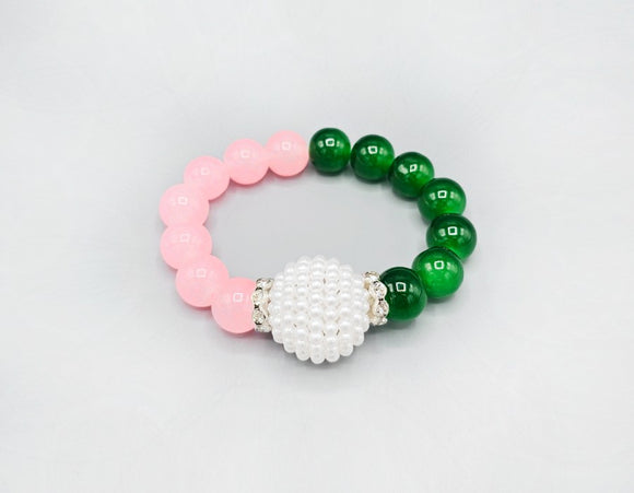 PINK GREEN PEARL STRETCH BRACELET ( 6072 PKGRN )