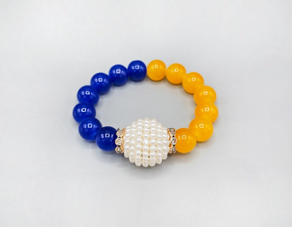 BLUE YELLOW PEARL STRETCH BRACELET ( 6072 YELBL )