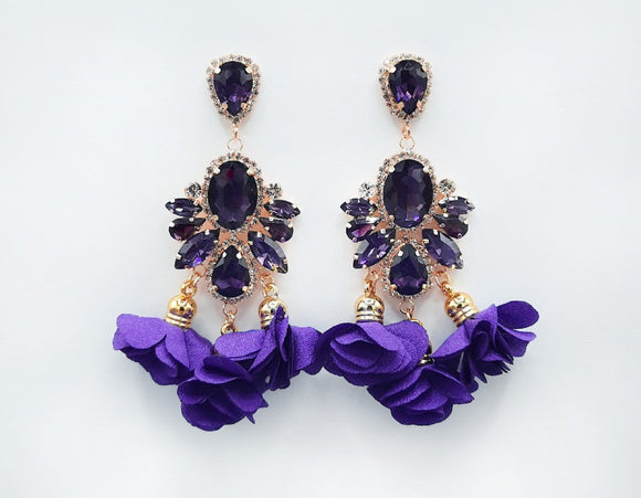 GOLD PURPLE STONE FABRIC EARRINGS ( 2493 PU )
