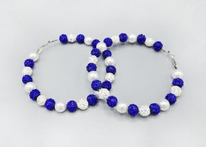 HOOP EARRINGS BLUE WHITE ( 2685 BL )