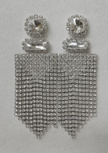 SILVER CLEAR DANGLING EARRINGS ( 2726 RHCRY )