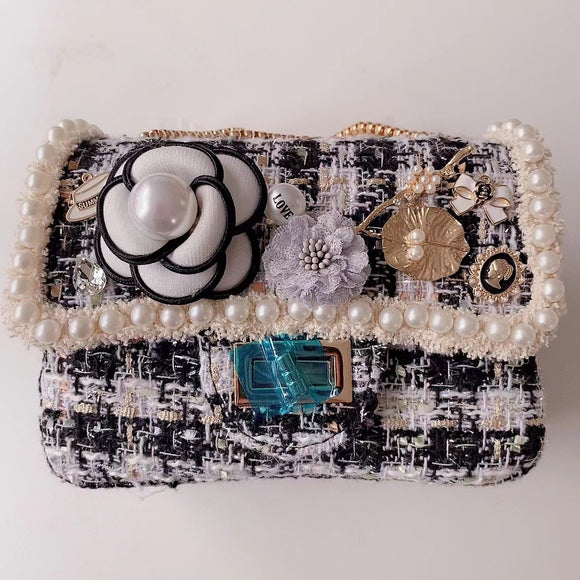 WHITE BLACK FASHION BAG PURSE ( 1511 BK )