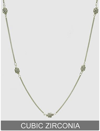 LONG SILVER NECKLACE CLEAR CZ STONES ( 918 N )