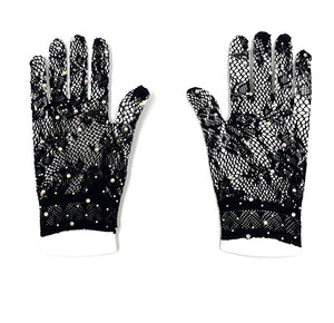 BLACK SATIN GLOVES STONES ( 0027 BKX )