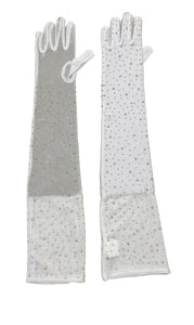 WHITE SEE THROUGH GLOVES AB STONES ( 0210 WH )