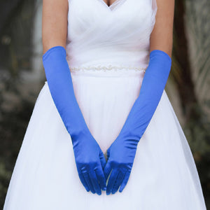 18" Long ROYAL BLUE Satin Gloves ( 48 RY )